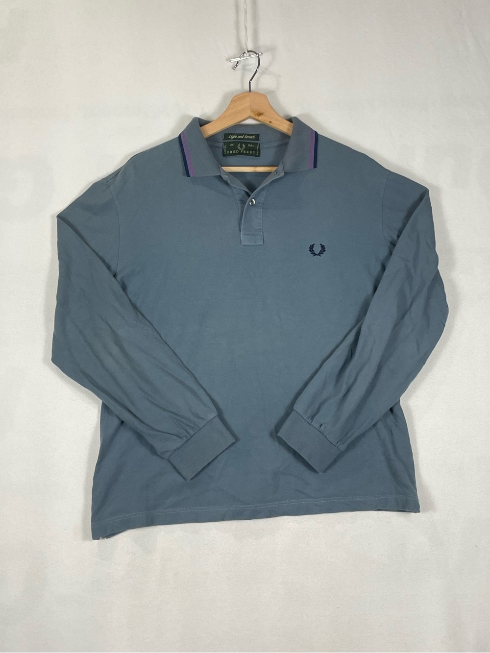 Vtg Fred Perry Steel Blue Light and Stretch Italy Made Long Sleeve Polo Sz M/L